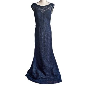 Madeline Gardner Morilee Lace Bridesmaid Dress with Deep V-Back Navy Women's 12